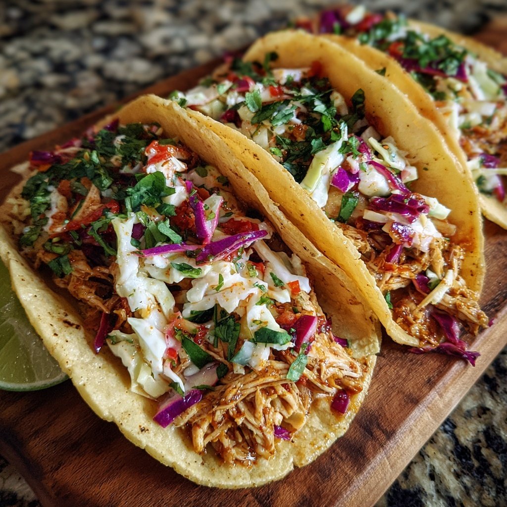 Shredded Chicken Tacos With Lime Slaw