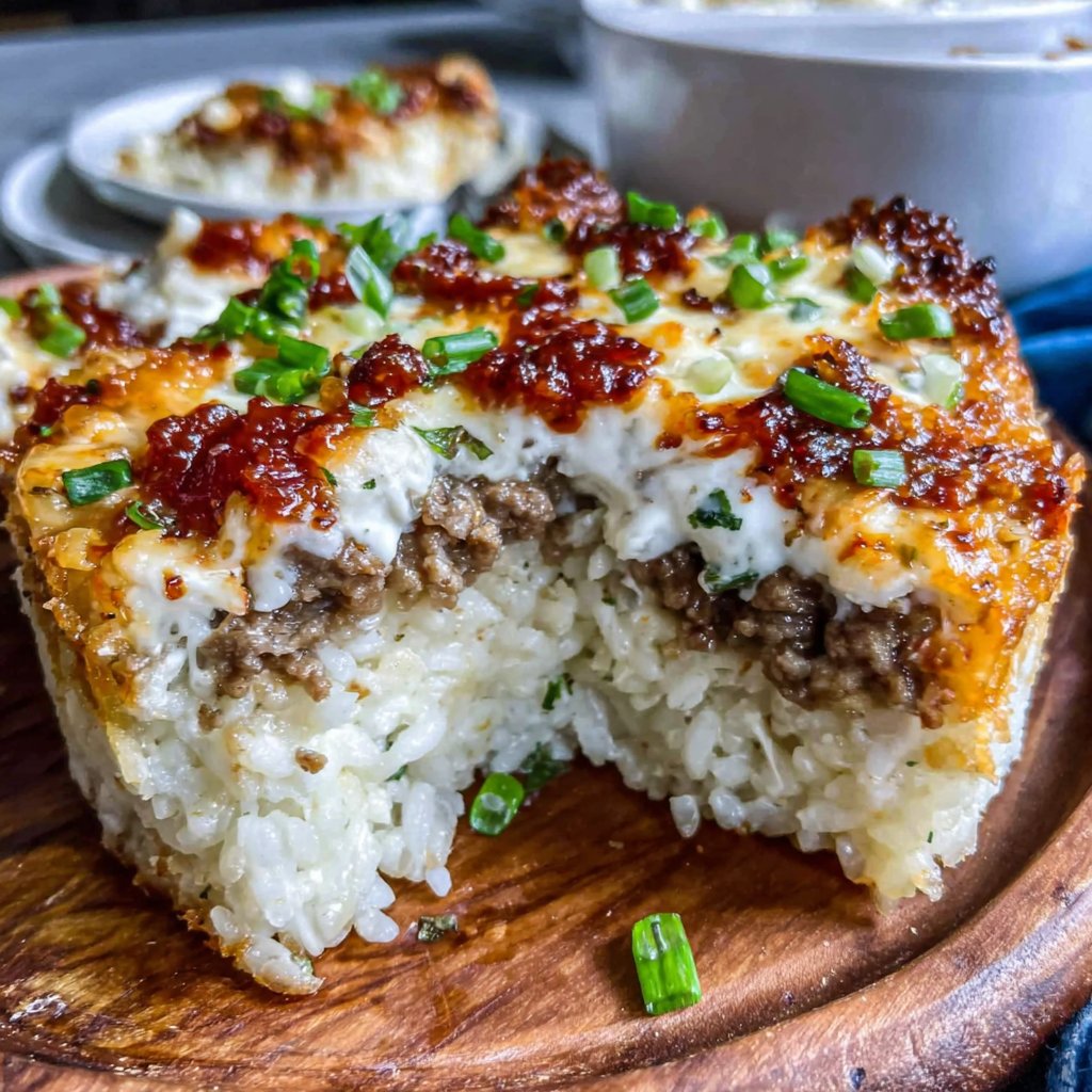 Ground Beef And Cheesy Rice Bake